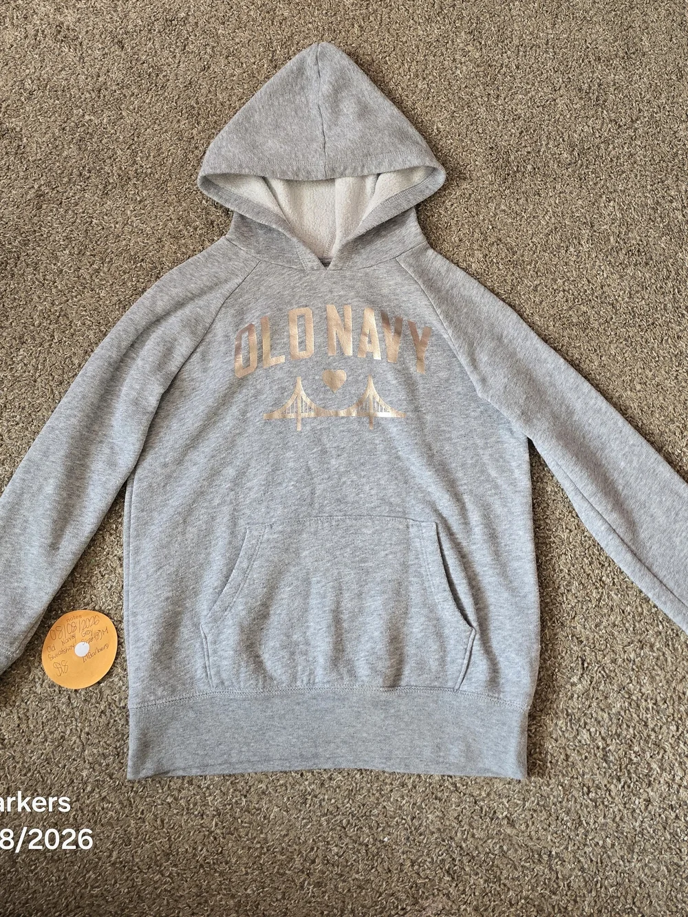Old Navy Light Gray Hooded Pullover with Metallic Logo